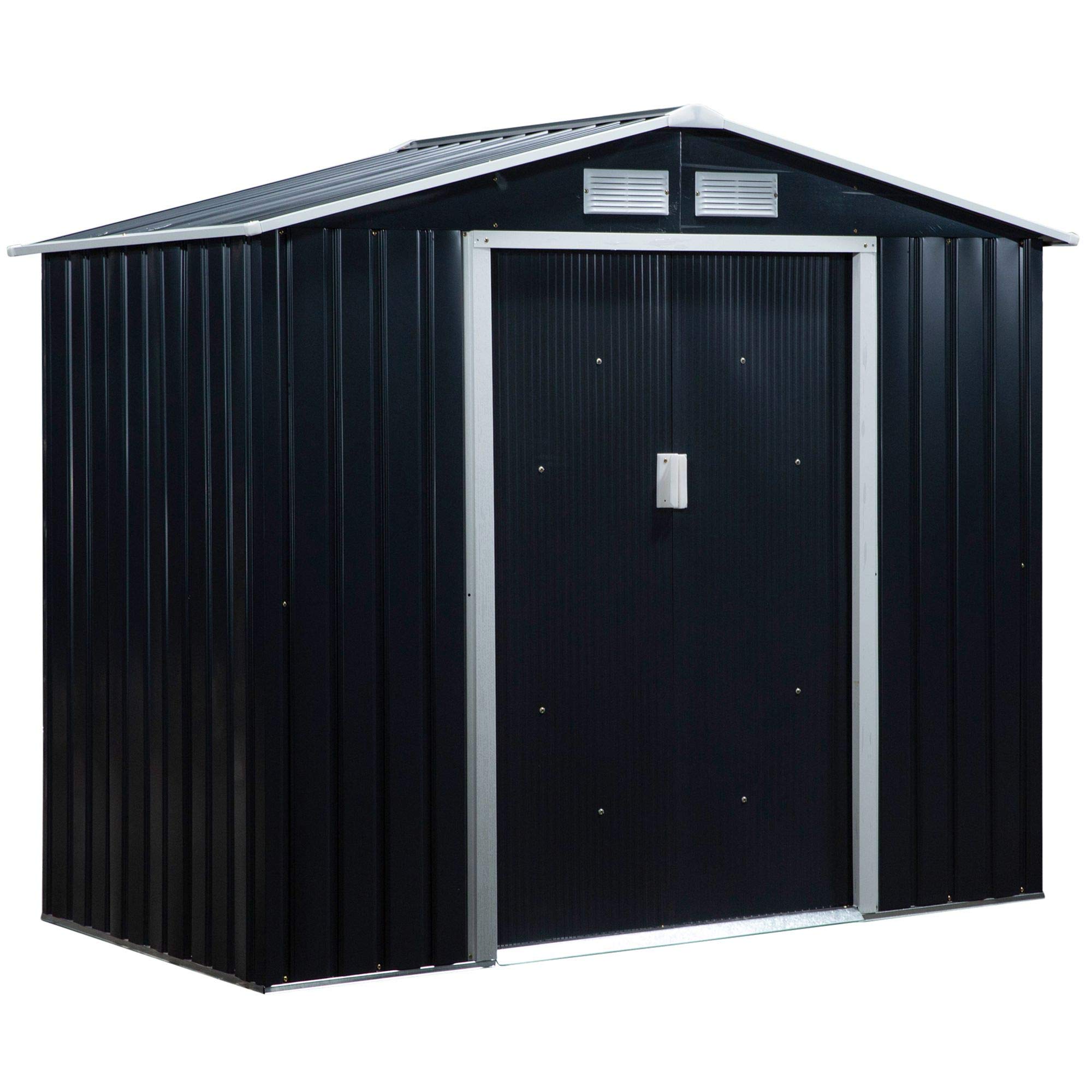 7' x 4' x 6' Garden storage shed metal tool shed with floor base and double doors