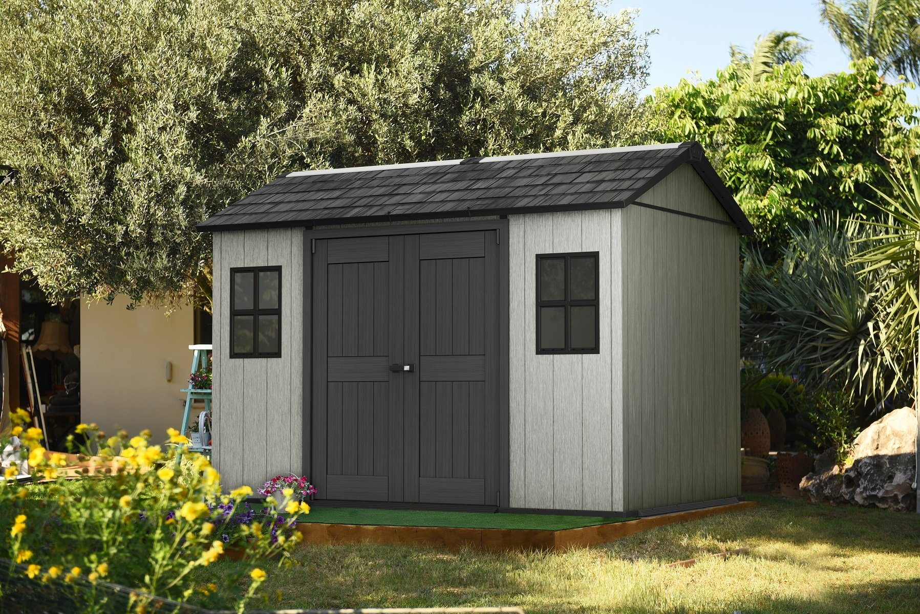 Outdoor Plastic Garden Storage Shed, Grey, 11x7.5 feet