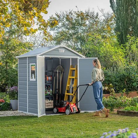 💕Stock Clearance Sale💕Keter Manor 6x8 Ft All-Weather Heavy-Duty Resin Outdoor Storage Shed with Double Lockable Doors, Floor Panel, & Built-in Ventilation-Perfect to Store Patio Furniture, Garden Tools Bike Accessories, Beach Chairs and Lawn Mower