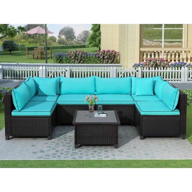 Mannford Wicker/Rattan 5 - Person Seating Group with Cushions