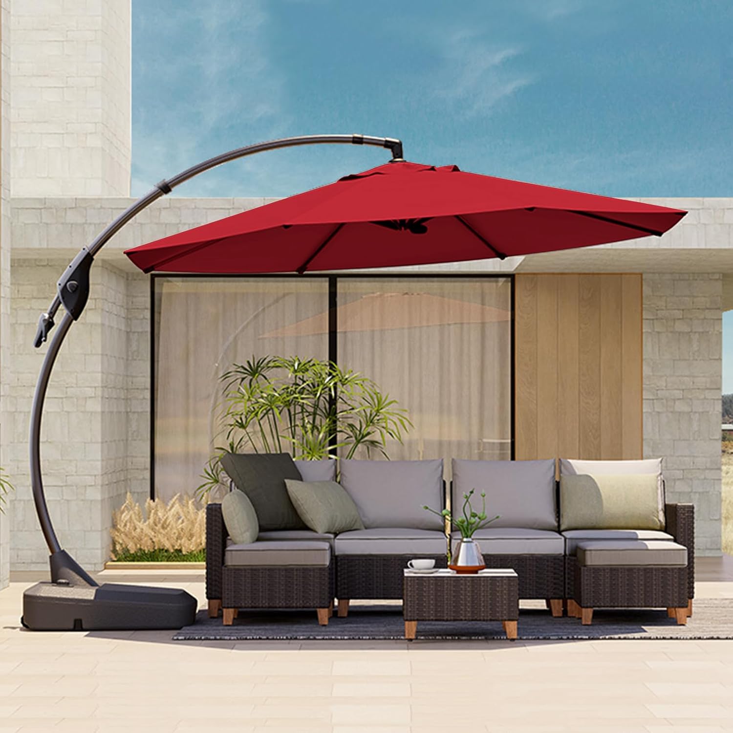 12FT Cantilever Umbrella with Base Outdoor Large Round Aluminum Offset Umbrella for Patio Garden Backyard (Champagne, 11 FT)