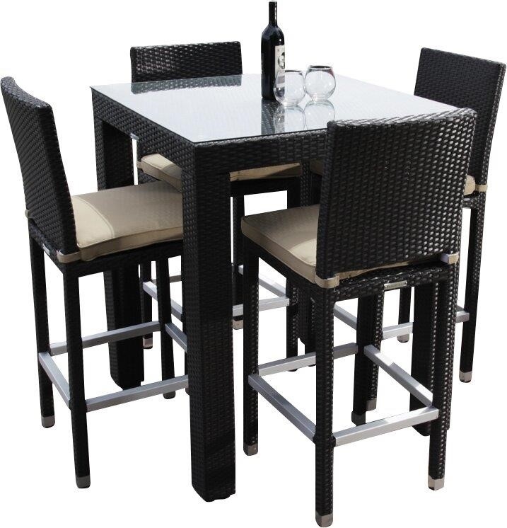 Ibiza Square 4 - Person 35'' Long Bar Height Dining Set with Cushions