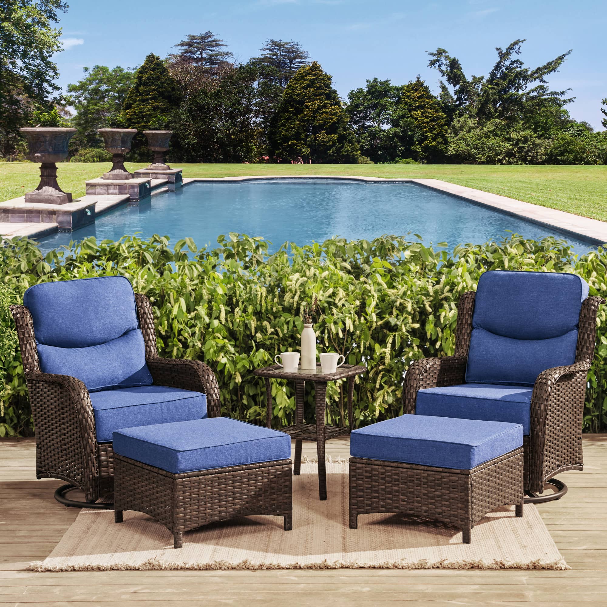 Hawthorne Swivel Glider Conversation Set With Ottomans