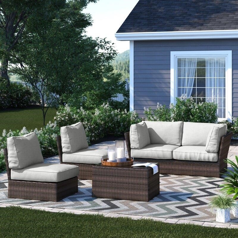 Widener Wicker/Rattan 4 - Person Seating Group with Cushions