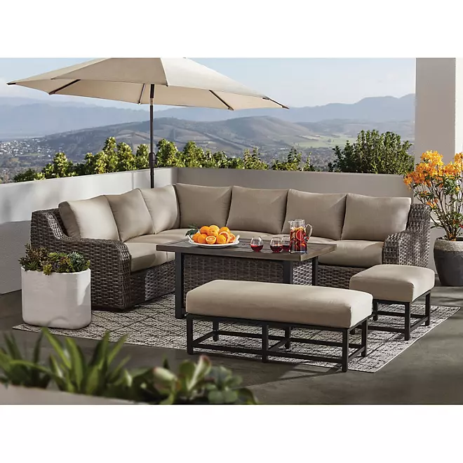 Athena 7-Piece Sectional with Firepit(FREE 120'' Cantilever Umbrella)