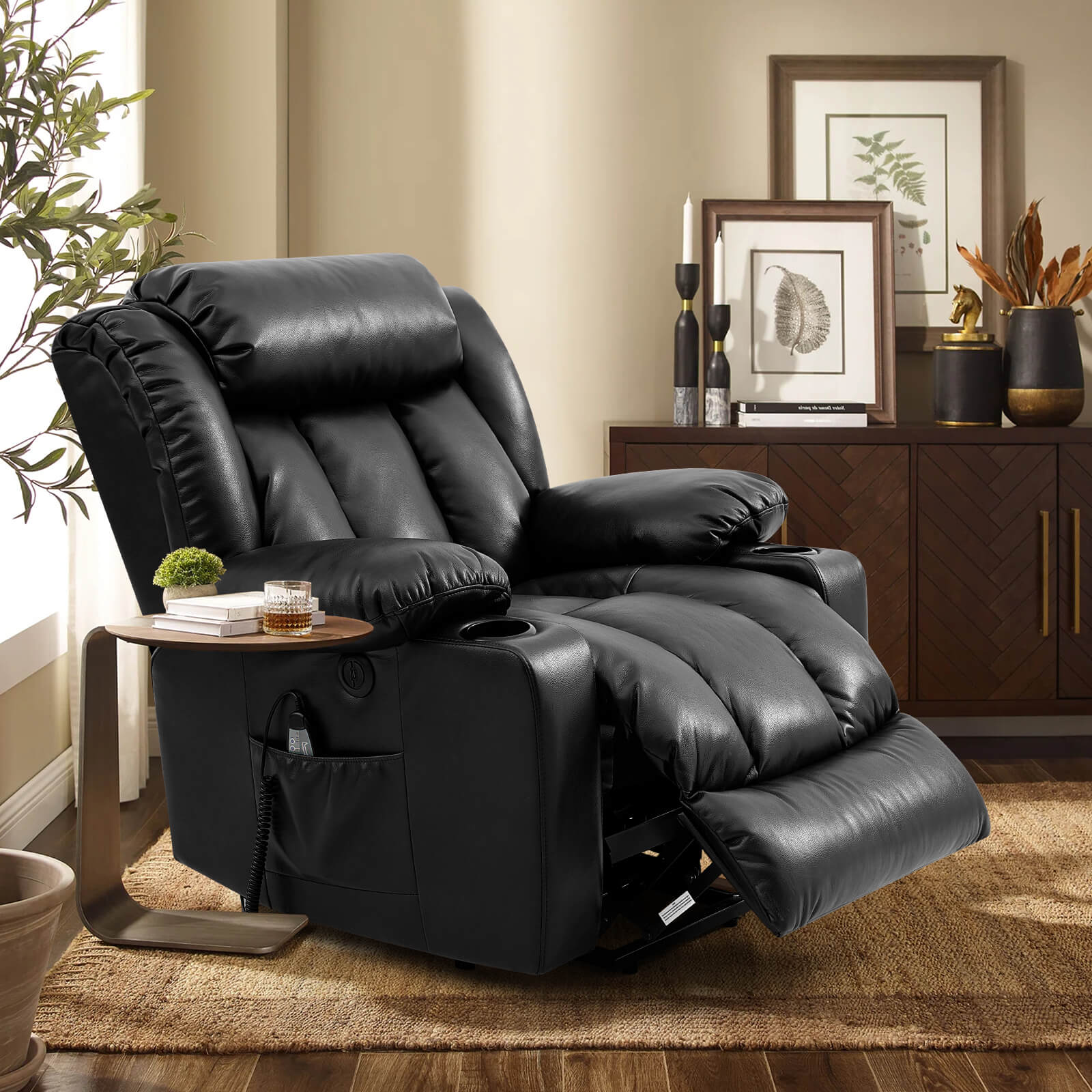 💥Clearance Sale🔥 Mcombo Electric lift Recliner sofa with massage and heating functions, 3 positions, 2 side pockets and cup holders, USB ports!