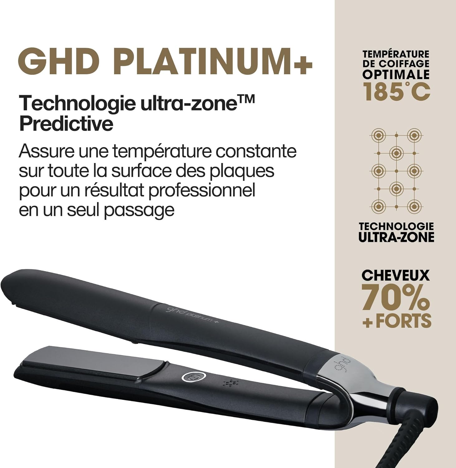2025 Platinum+ Styler Intelligent – +75 % de brillance, +70 % de cheveux plus forts, Température optimale 185 °C, Noir élégant