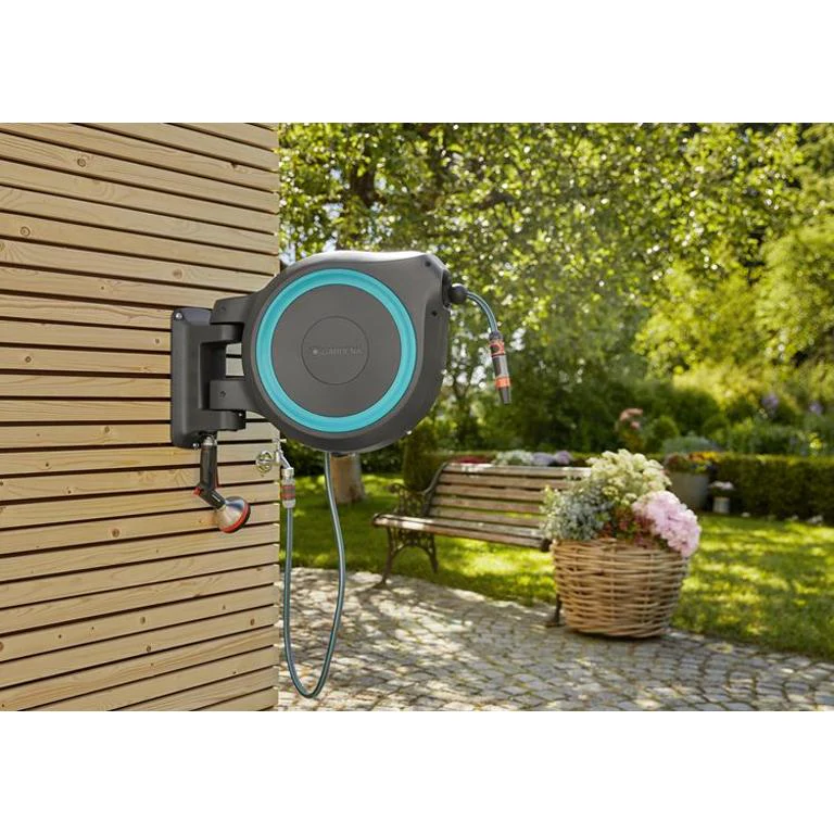 Boîte à Tuyau Murale RollUp XL 35 m – Pivot 180°, Enroulement Automatique, Kit Complet pour un Arrosage Facile et Propre