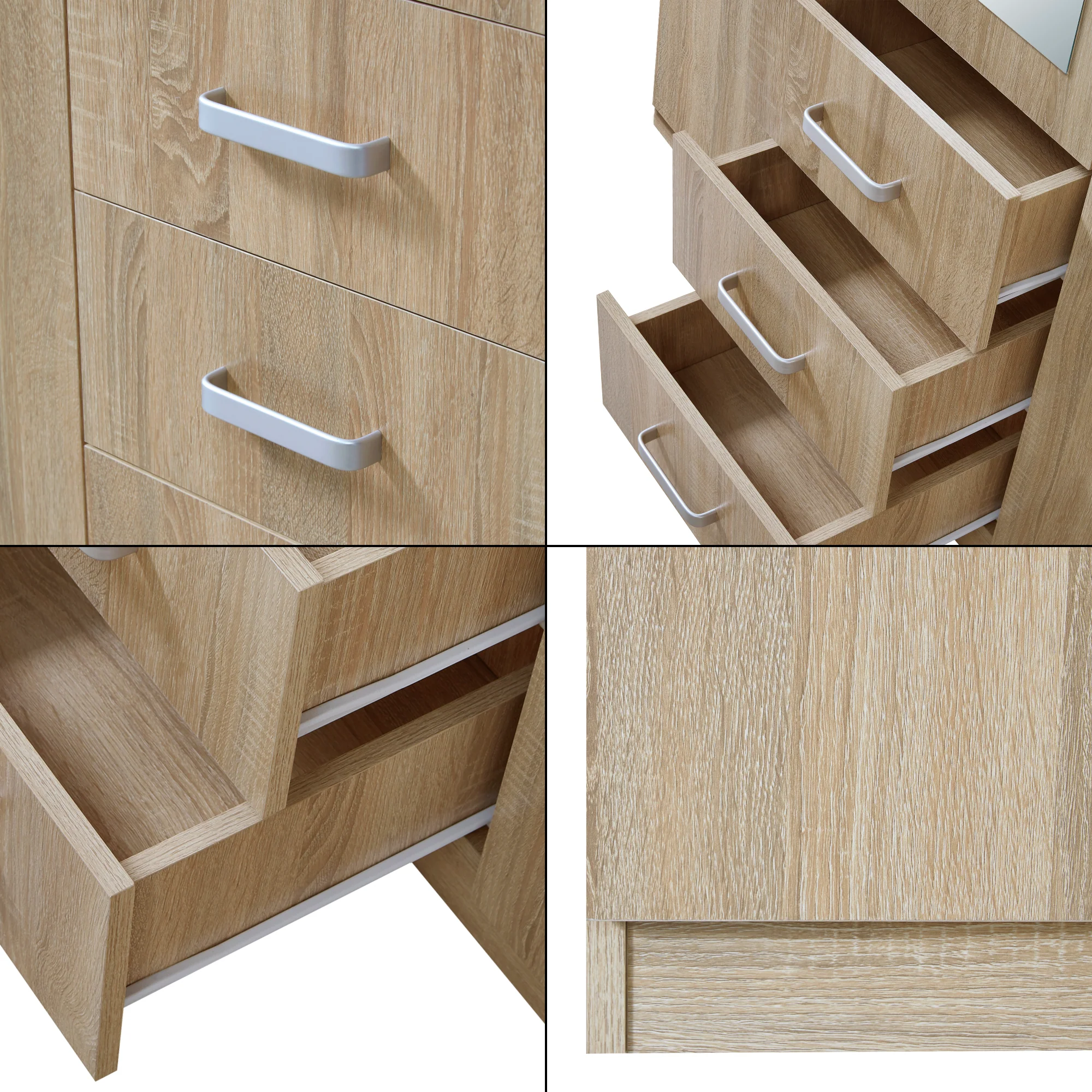 Armoire de chambre garde-robe moderne meuble de rangement intemporel 5 étagères 3 tiroirs + miroir MDF 176 x 120 x 52 cm effet chêne sonoma 03_0006369