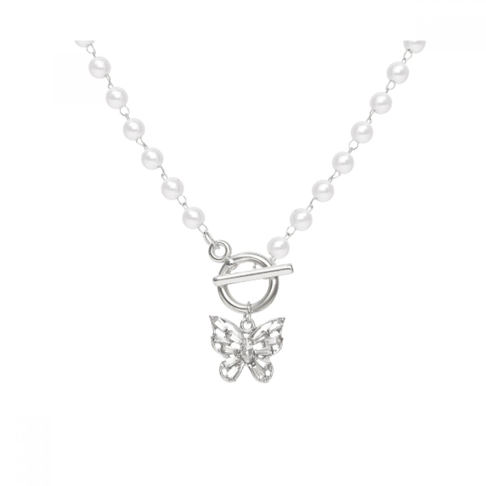 MsBlossom - Faux Pearl Butterfly Dangle Choker - 1pc