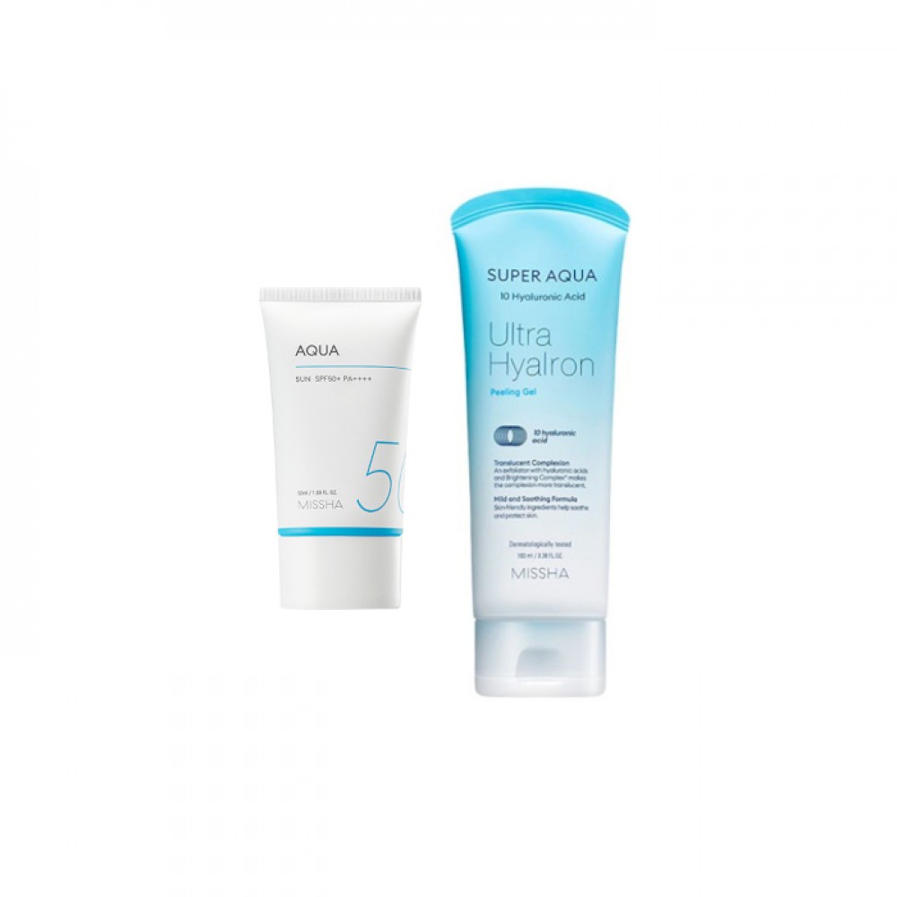 MISSHA - All-Around Safe Block Aqua Sun SPF50+ PA++++ - 50ml (1ea) + Super Aqua Ultra Hyalron Peeling Gel - 100ml (1ea) Set