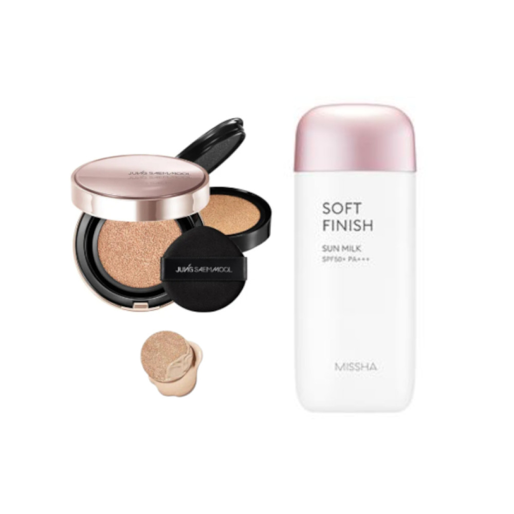Jung Saem Mool - Masterclass Radiant Cushion - Cushion 15g + Refill 15g - N2 Vanilla (1ea) + MISSHA - All-Around Safe Block Soft Finish Sun Milk SPF50+ PA+++ - 70ml (1ea)Set