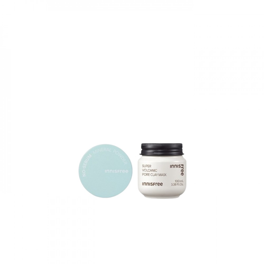innisfree - No-Sebum Mineral Powder (New Version) - 5g (1ea) + Super Volcanic Pore Clay Mask - 100ml (1ea) Set