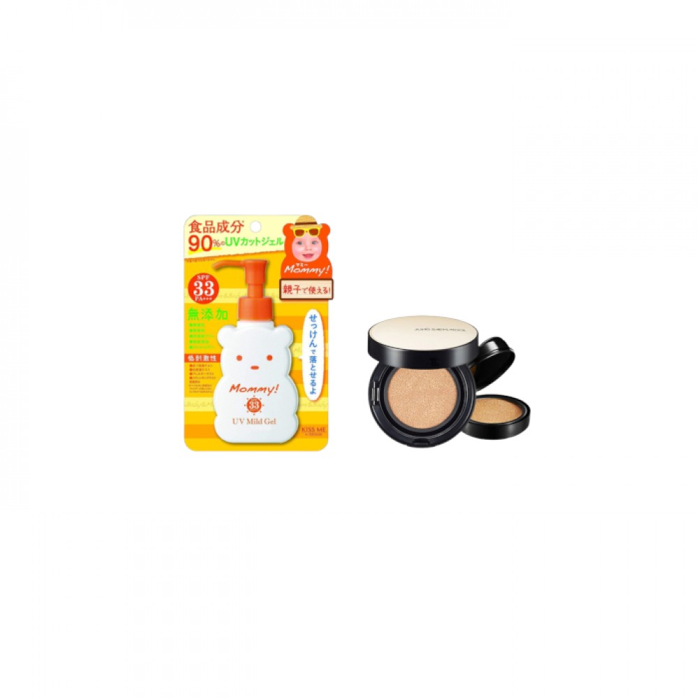 ISEHAN - Kiss Me Mommy UV Mild Gel SPF33 PA+++ - 100ml X Jung Saem Mool - Essential Skin Nuder Long Wear Cushion - 14g+14g - Medium