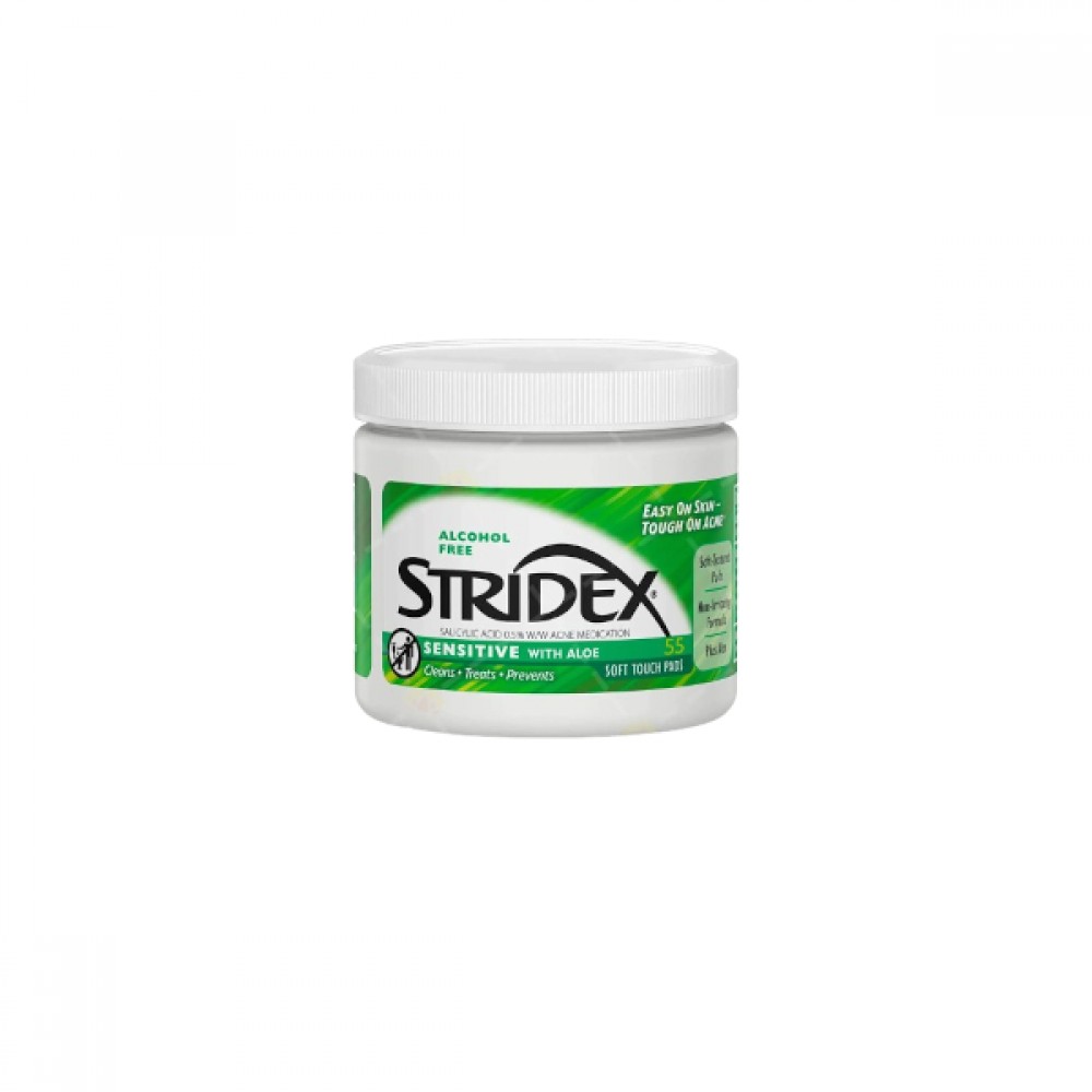 STRIDEX - Alcohol Free Sensitive Pads With Aloe GREEN - 55pcs