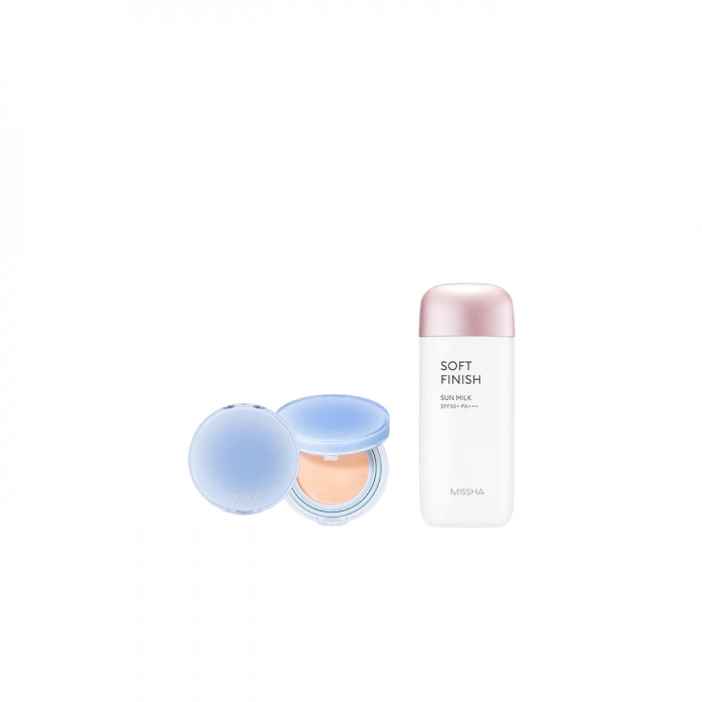 MISSHA - All-Around Safe Block Soft Finish Sun Milk SPF50+ PA+++ - 70ml X Romand - Bare Water Cushion - 20g - 21 Pure