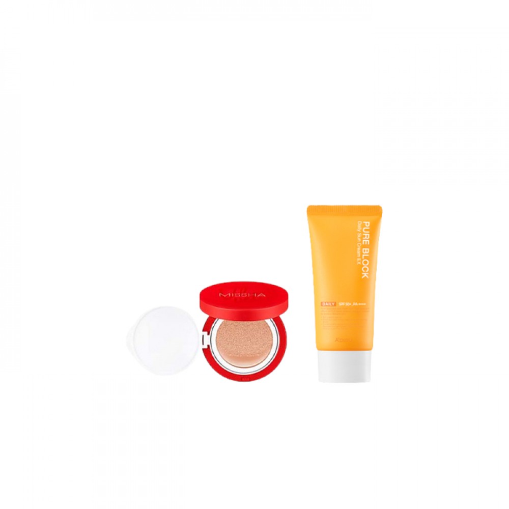 A'PIEU - Pure Block Natural Daily Sun Cream SPF45 PA+++ - 100ml X MISSHA - Velvet Finish Cushion SPF50+ PA+++ - 15g - 23