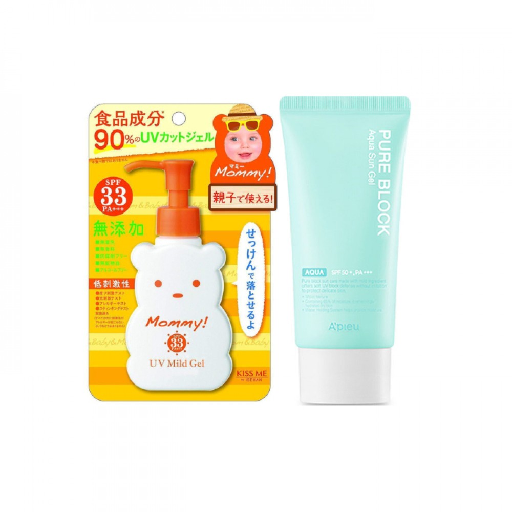 ISEHAN - Kiss Me Mommy UV Mild Gel SPF33 PA+++ - 100ml X APIEU Pure Block Aqua Sun Gel SPF50+ PA+++