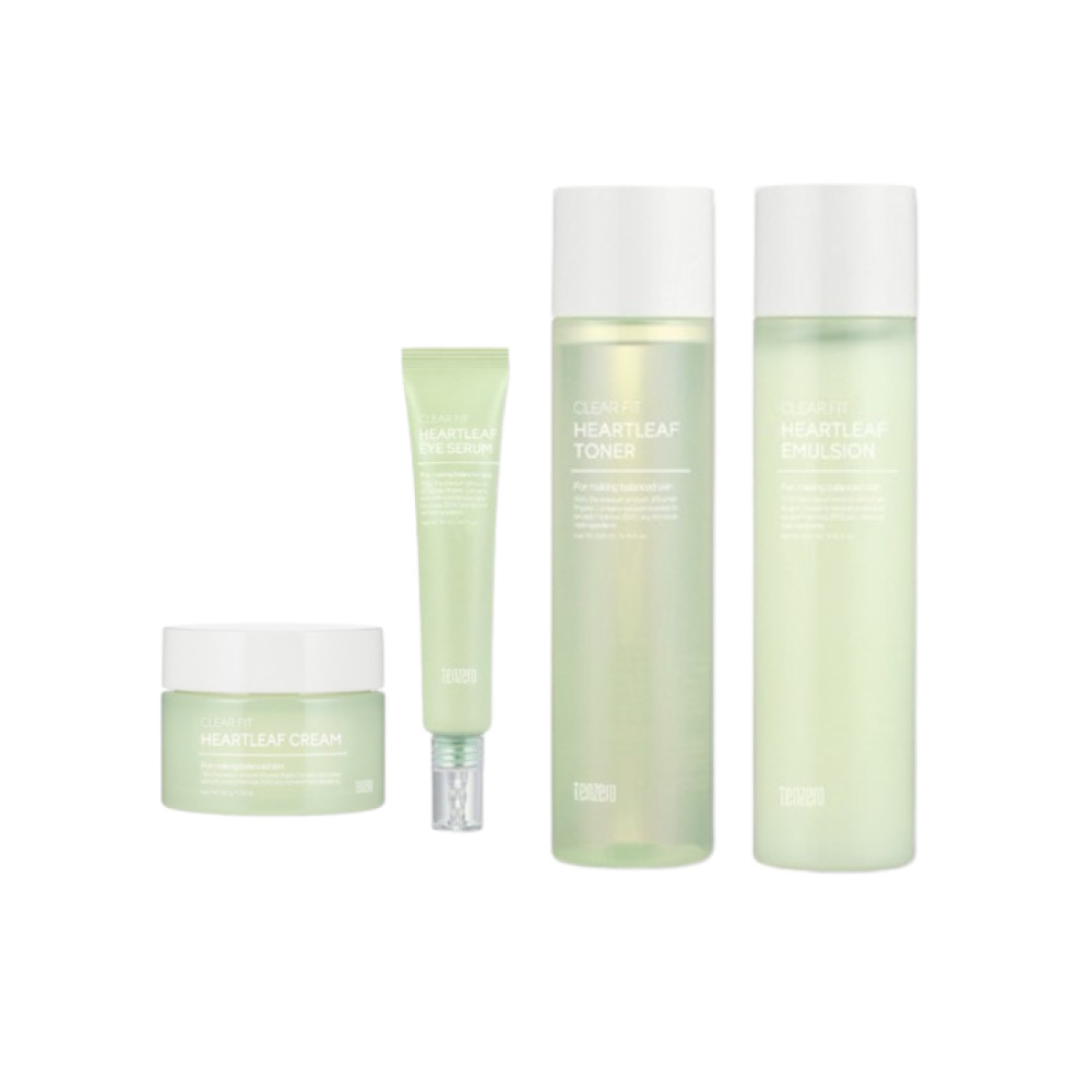 tenzero Clear Fit Heartleaf Skin Care Set (Toner/Emulsion/Cream/Eye Serum) - 4 items