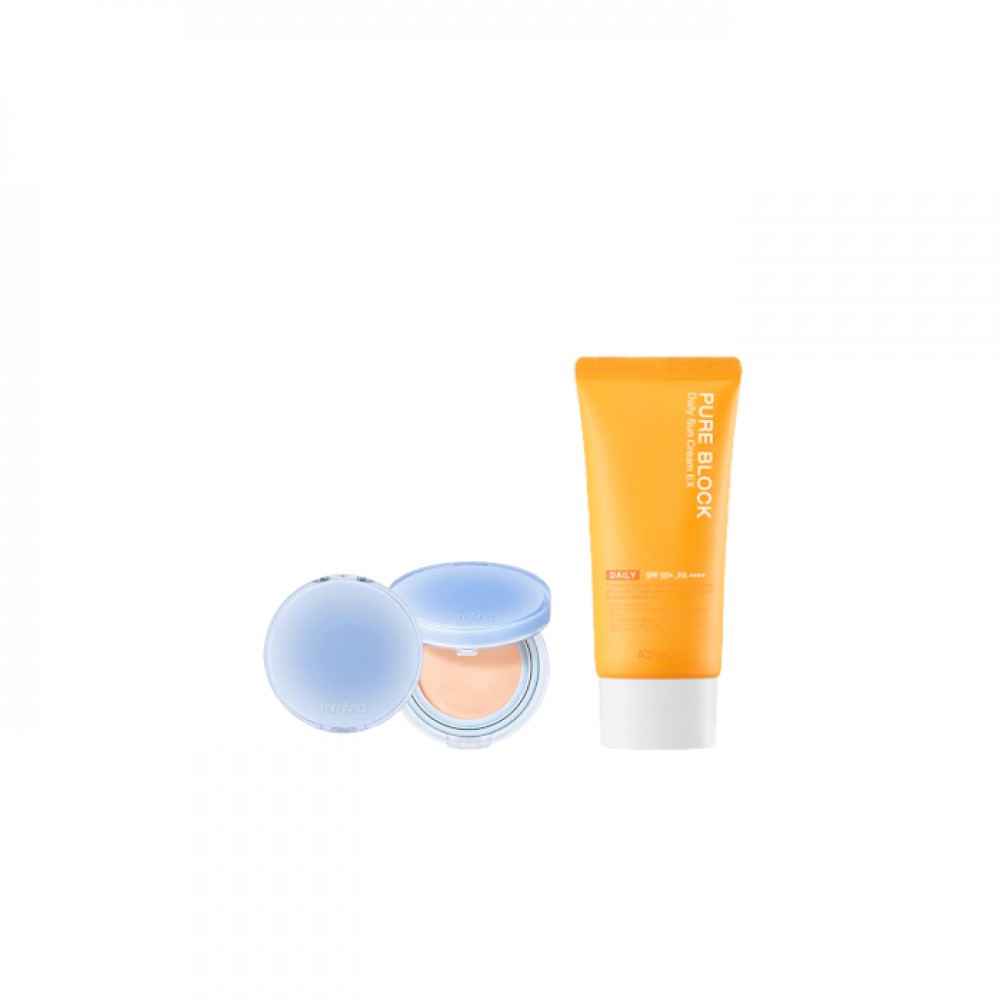 A'PIEU - Pure Block Natural Daily Sun Cream SPF45 PA+++ - 100ml X Romand - Bare Water Cushion - 20g - 21 Pure