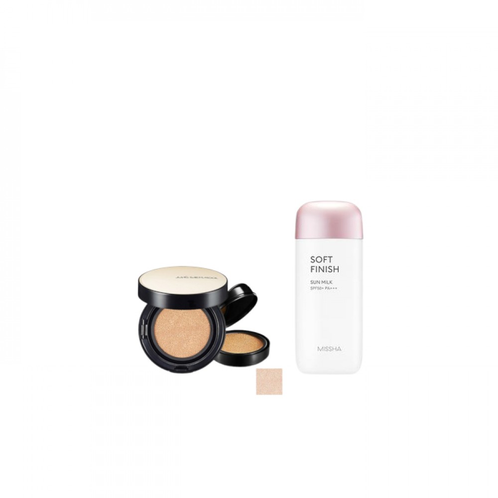MISSHA - All-Around Safe Block Soft Finish Sun Milk SPF50+ PA+++ - 70ml X Jung Saem Mool - Essential Skin Nuder Long Wear Cushion - 14g+14g - Fair Light