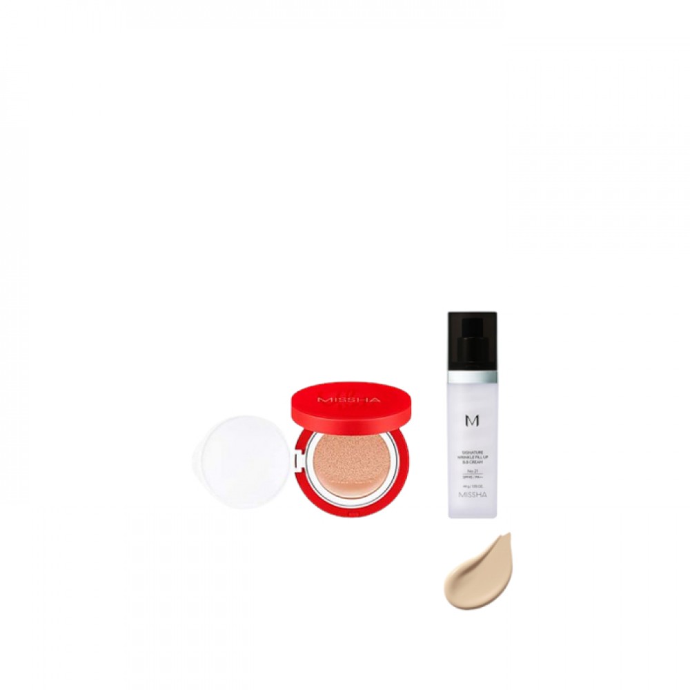 MISSHA - Signature Wrinkle Fill Up BB Cream (SPF37 PA++) - No.21/44g X MISSHA - Velvet Finish Cushion SPF50+ PA+++ - 15g - 21