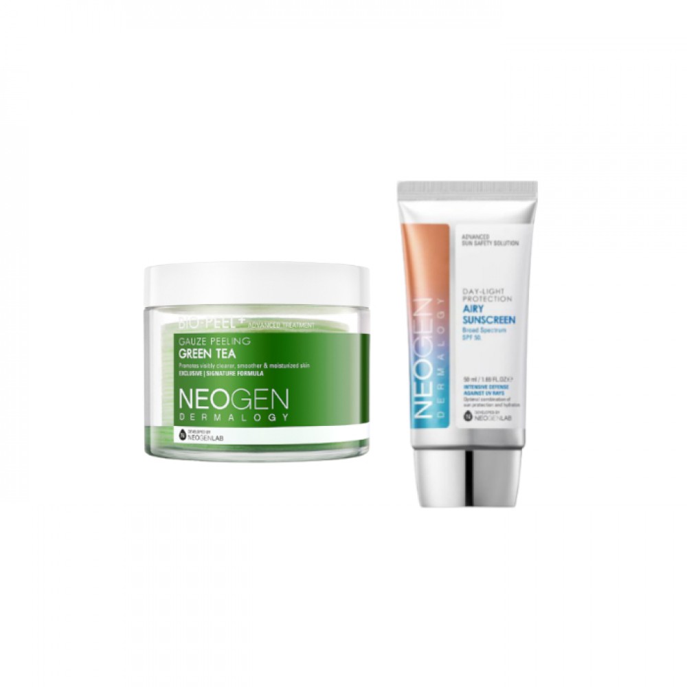 NEOGEN Dermalogy Bio-Peel Gauze Peeling Pads - Green Tea - 200ml / 30pcs + Day-Light Protection Airy Sunscreen SPF50+ - 50ml (1ea) Set