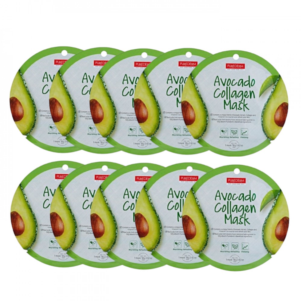 PUREDERM - Circle Mask - Avocado Collagen - 10pcs Set