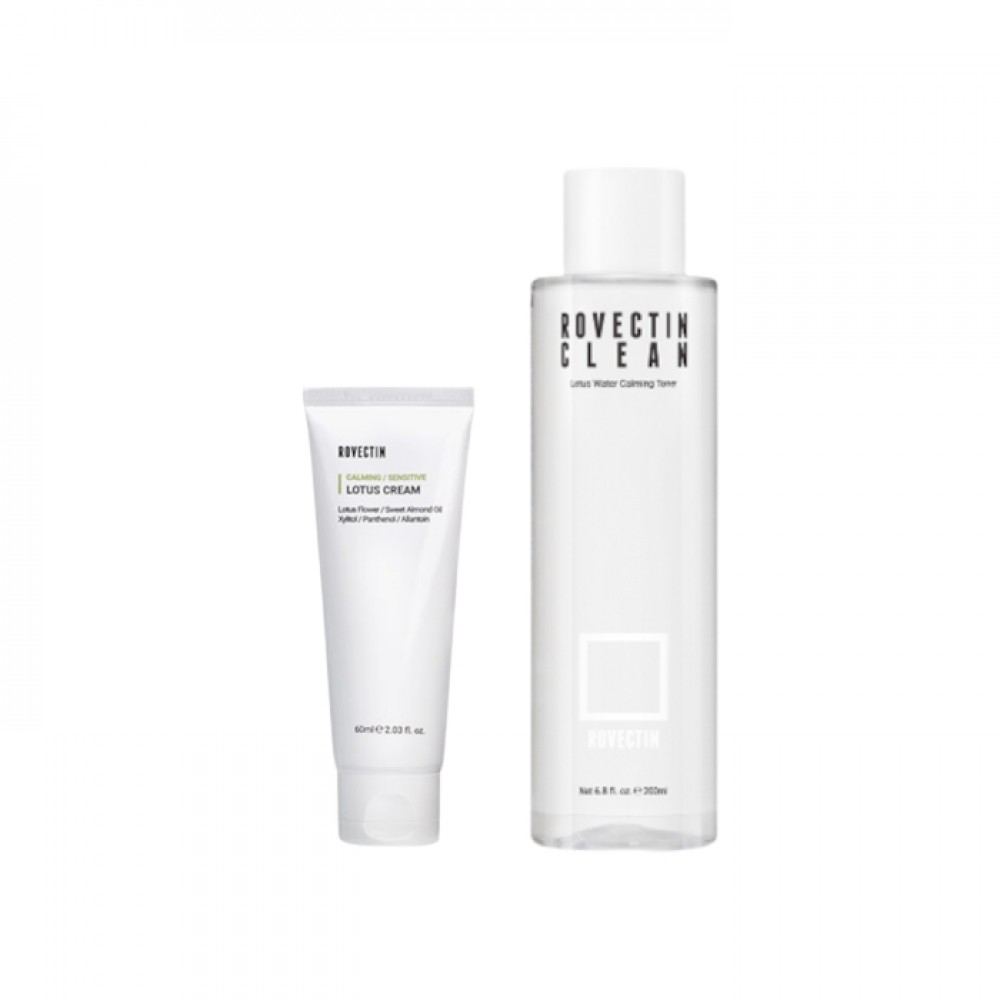 ROVECTIN - Clean Lotus Water Calming Toner - 200ml (1ea) + Calming Lotus Cream (New Version) - 60ml (1ea) Set