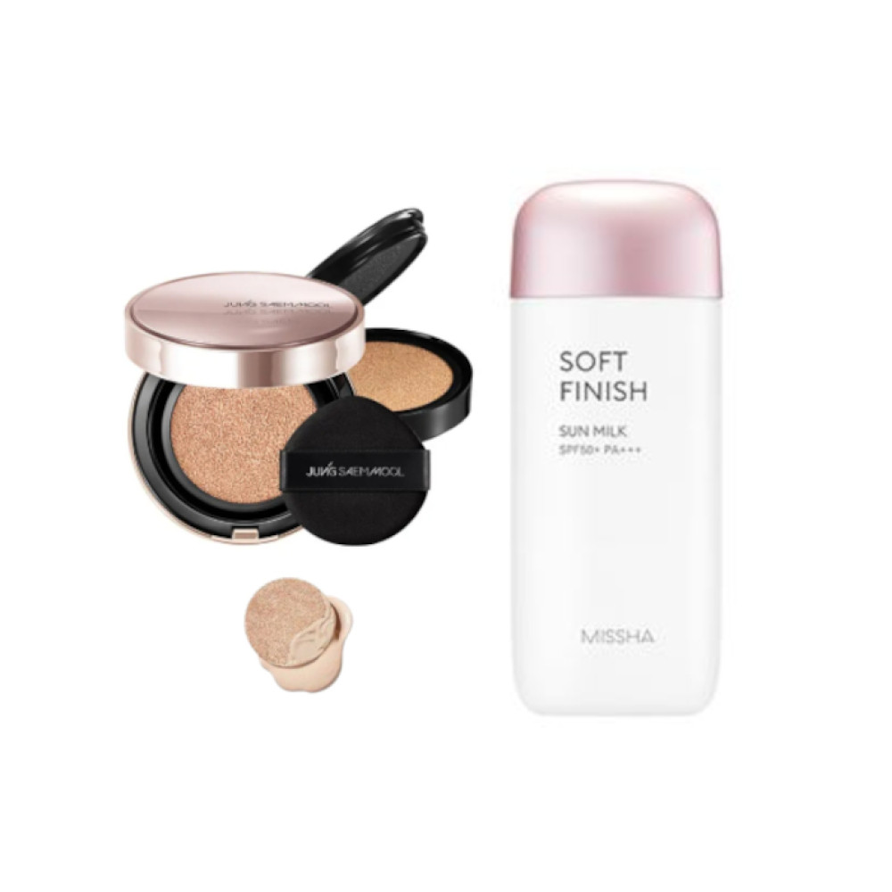 Jung Saem Mool - Masterclass Radiant Cushion - Cushion 15g + Refill 15g - N1 Ivory (1ea) + MISSHA - All-Around Safe Block Soft Finish Sun Milk SPF50+ PA+++ - 70ml (1ea)Set