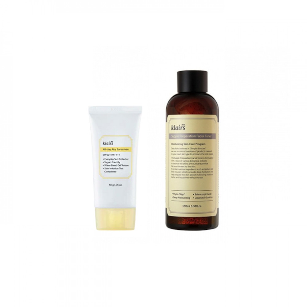 Dear; Klairs - Supple Preparation Facial Toner - 180ml + All-day Airy Sunscreen SPF50+ PA++++ - 50g (1ea) Set