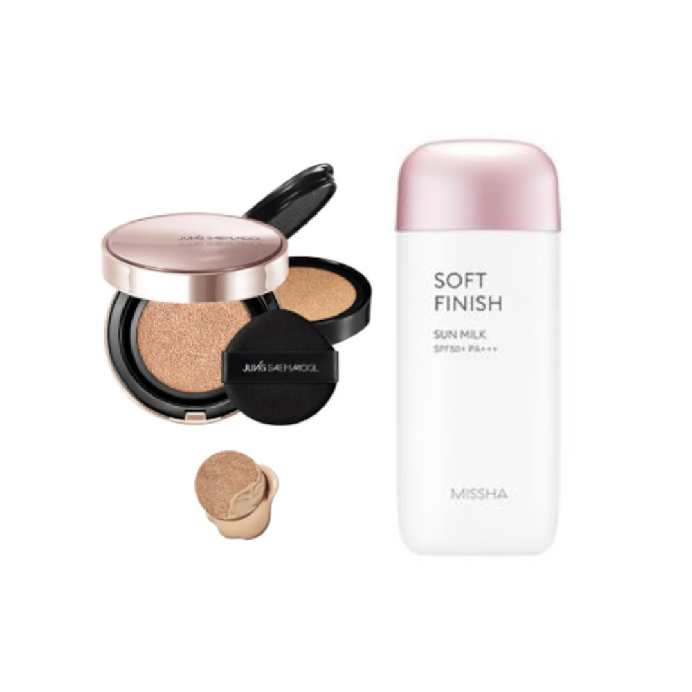 Jung Saem Mool - Masterclass Radiant Cushion - Cushion 15g + Refill 15g - Y5 Honey (1ea) + MISSHA - All-Around Safe Block Soft Finish Sun Milk SPF50+ PA+++ - 70ml (1ea)Set