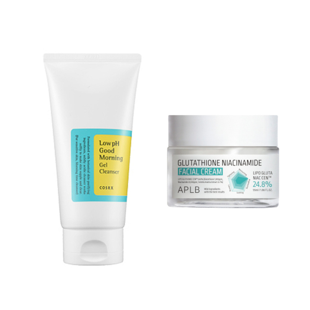 COSRX - Low pH Good Morning Gel Cleanser - 150ml + APLB - Glutathione Niacinamide Facial Cream - 55ml Set