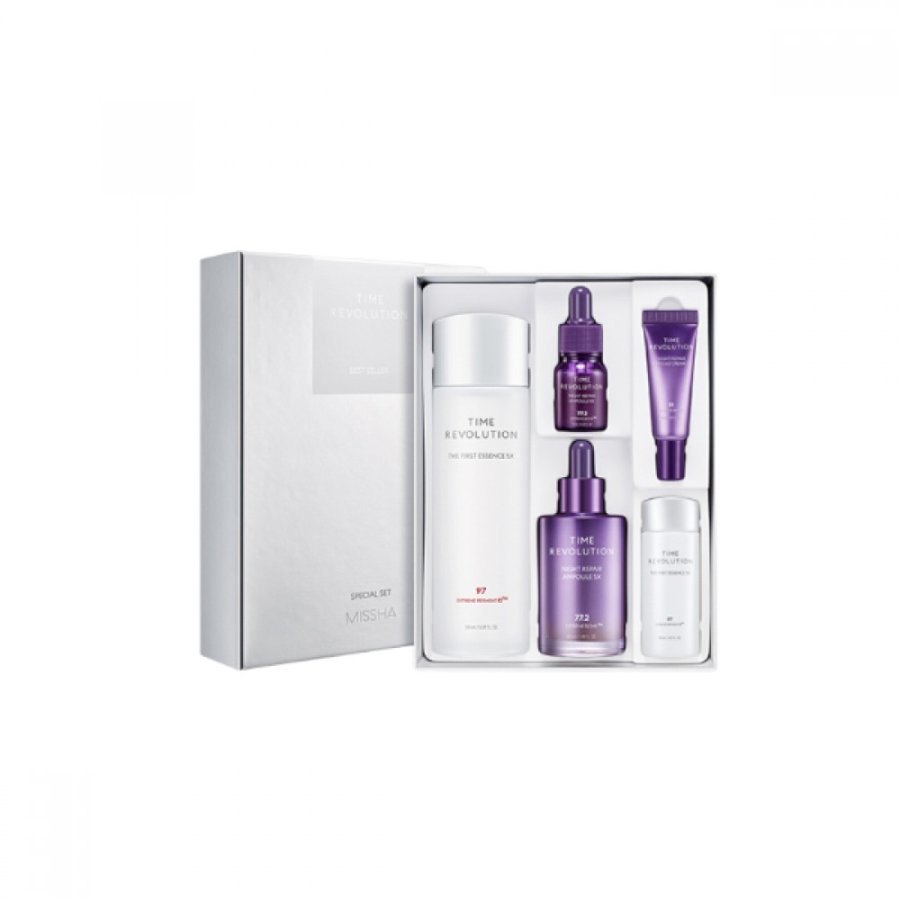 MISSHA - Time Revolution 5X Bestseller Special Set (Essence 150ml, Ampoule 50ml; (Gift) Essence 30ml, Ampoule 10ml, Cream 10ml) - 1set(5pcs)