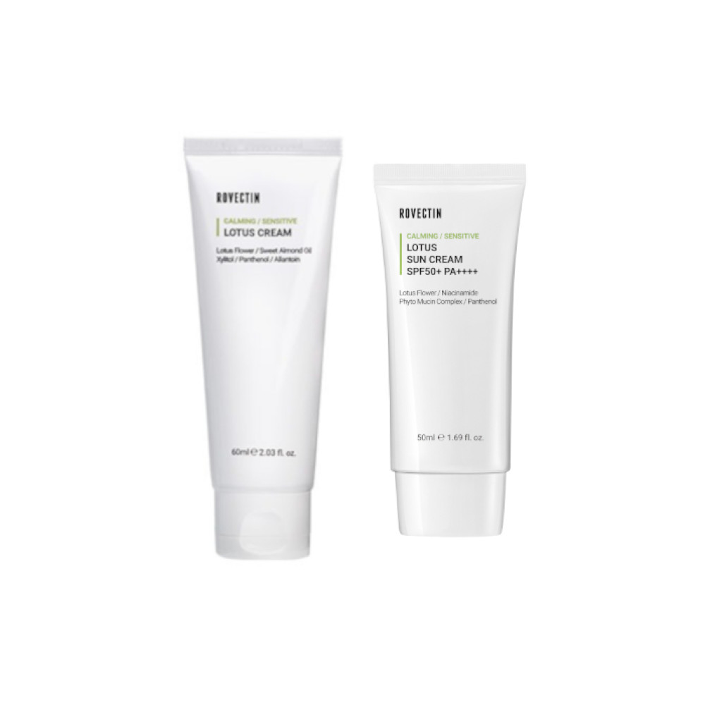 ROVECTIN - Calming Lotus Cream - 60ml + Sun Cream SPF50+ PA++++ - 50ml Set