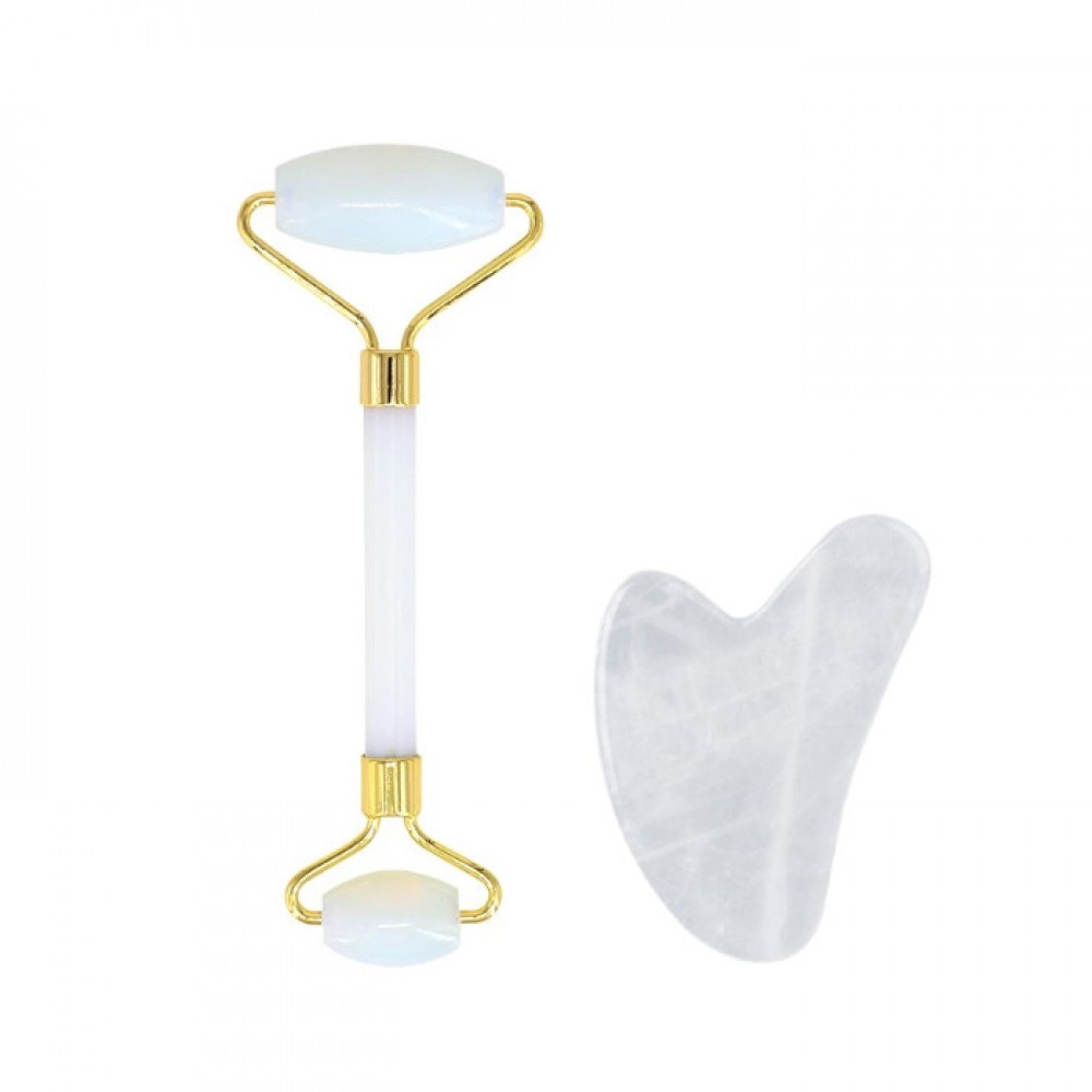 MissLady - Face Roller with Scraping Board Gua Sha Massage (Heart-shaped) Set - White