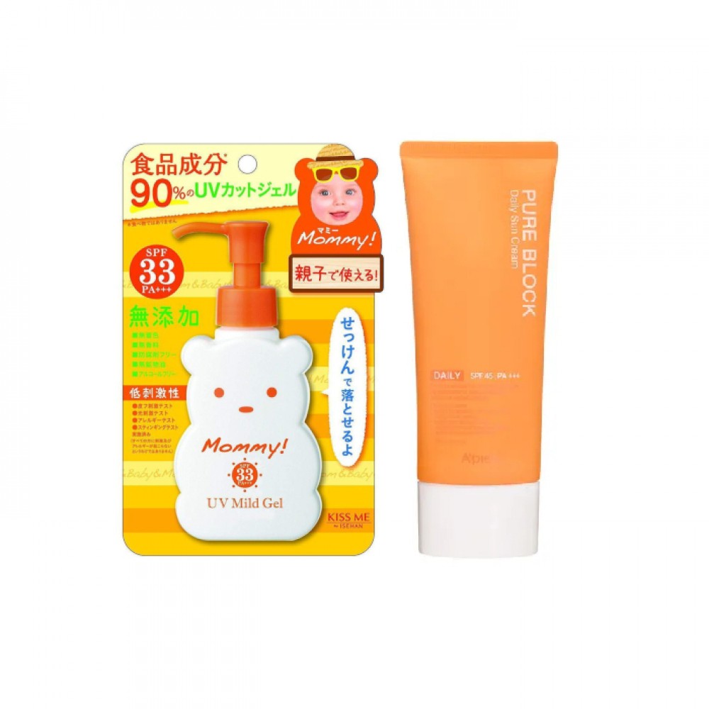 ISEHAN - Kiss Me Mommy UV Mild Gel SPF33 PA+++ - 100ml X APIEU Pure Block Natural Daily Sun Cream SPF45 PA+++ - 100ml
