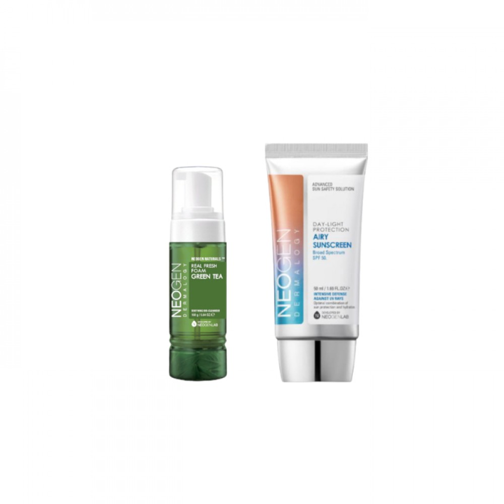 NEOGEN Dermalogy Real Fresh Foam - 160g - Green Tea (New Version) (1ea) + Day-Light Protection Airy Sunscreen SPF50+ - 50ml (1ea) Set