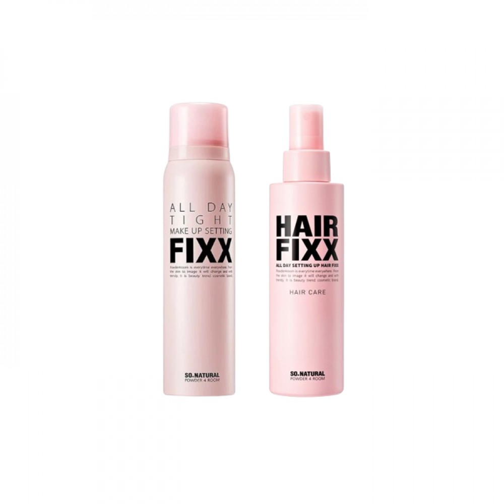 So Natural - All Day Tight Make Up Setting Fixx - 75ml + All Day Setting Up Hair Fixx - 155ml Set