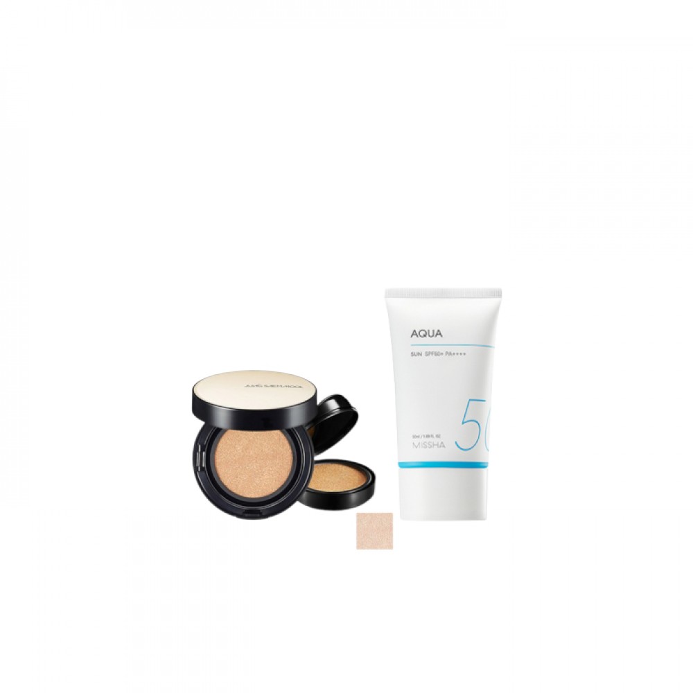 MISSHA - All-Around Safe Block Aqua Sun SPF50+ PA++++ (New version of All-Around Safe Block Aqua Sun Gel ) - 50ml X Jung Saem Mool - Essential Skin Nuder Long Wear Cushion - 14g+14g - Fair Light