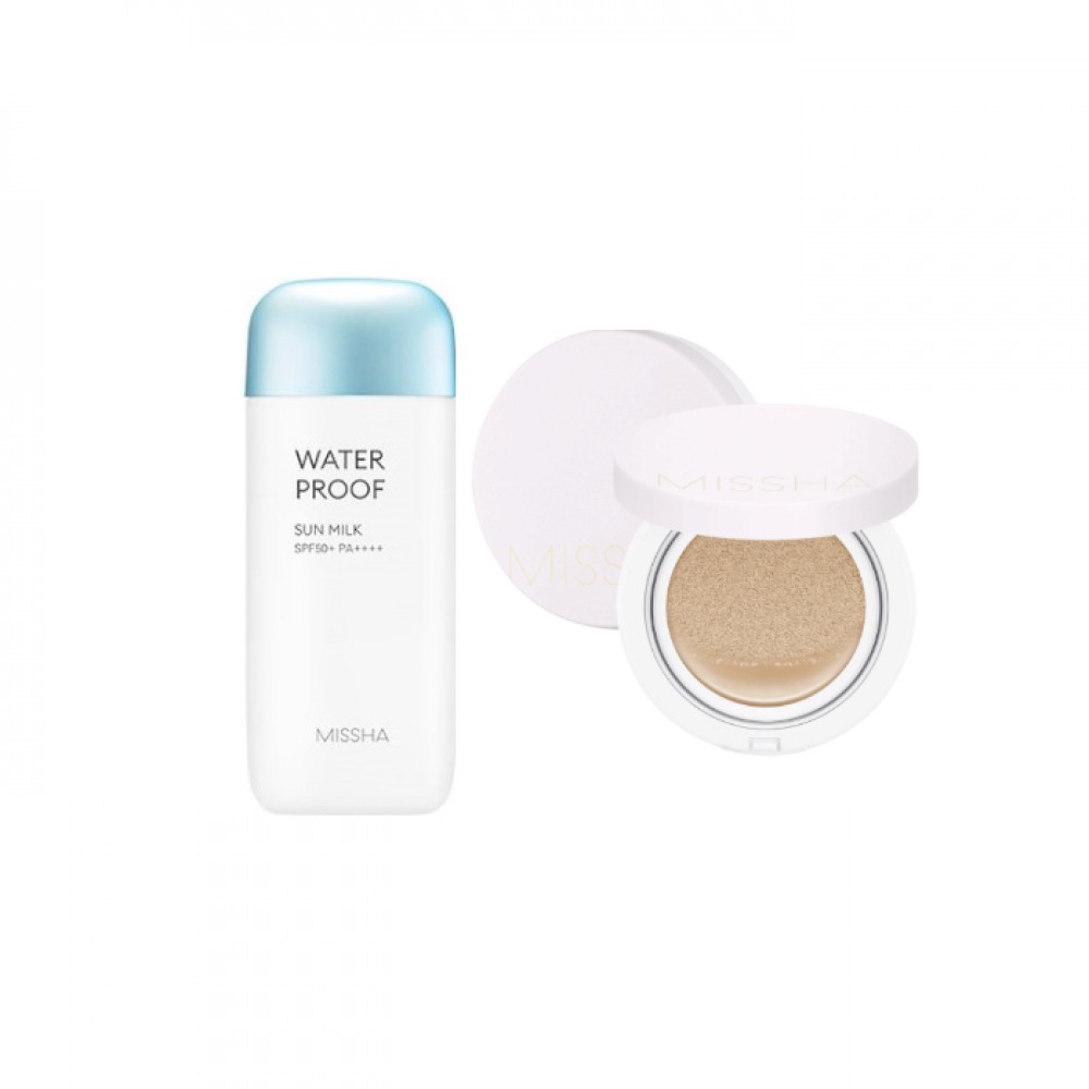 MISSHA All-Around Safe Block Waterproof Sun Milk SPF 50+/PA++++ - 70ml (1ea) + Magic Cushion Cover Lasting - 15g (SPF50+ PA+++) - No.23 (1ea) Set