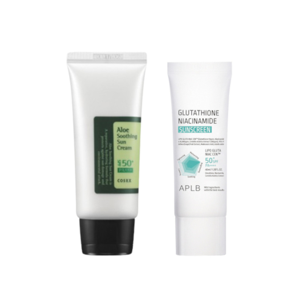 COSRX - Aloe Soothing Sun Cream SPF50+ PA+++ - 50ml + APLB - Glutathione Niacinamide Sunscreen SFP50+ PA++++ - 40ml Set