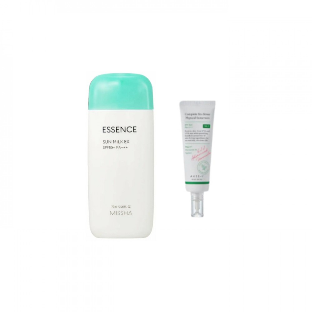 MISSHA - All Around Safe Block Essence Sun Milk EX - 70ml (SPF50+ PA+++) X AXIS-Y - Complete No Stress Physical Sunscreen SPF50+ PA++++ - 50ml