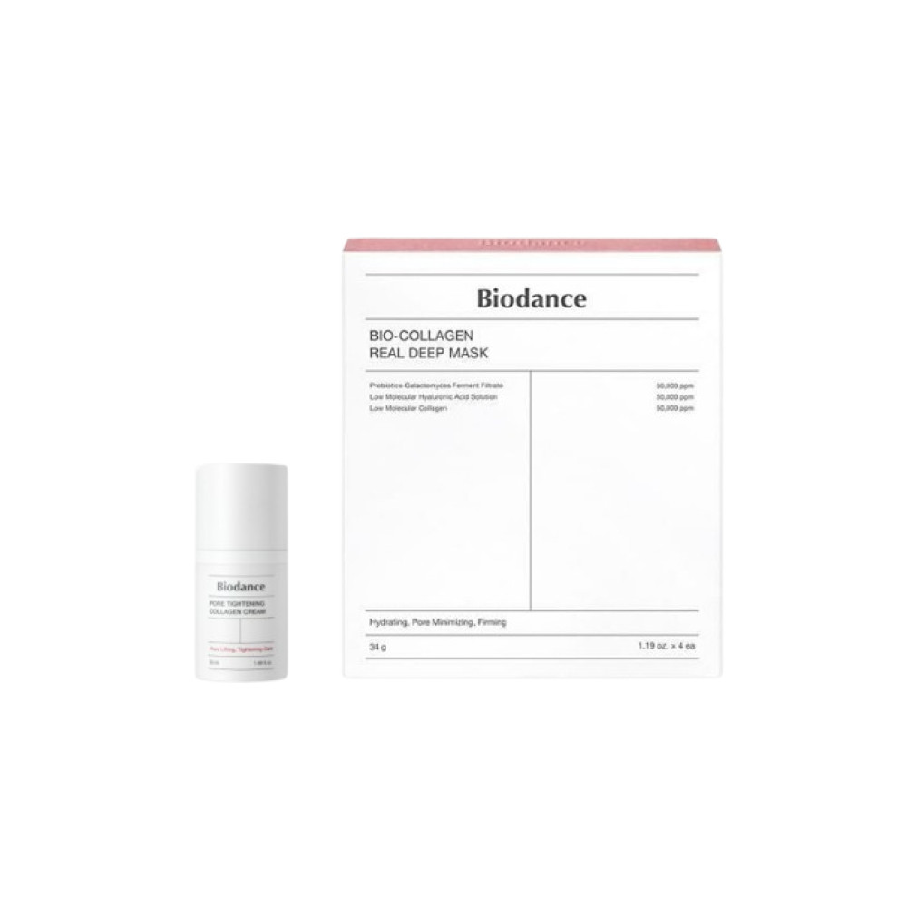 Biodance - Bio-Collagen Real Deep Mask - 4pcs + Pore Tightening Collagen Cream - 50ml Set