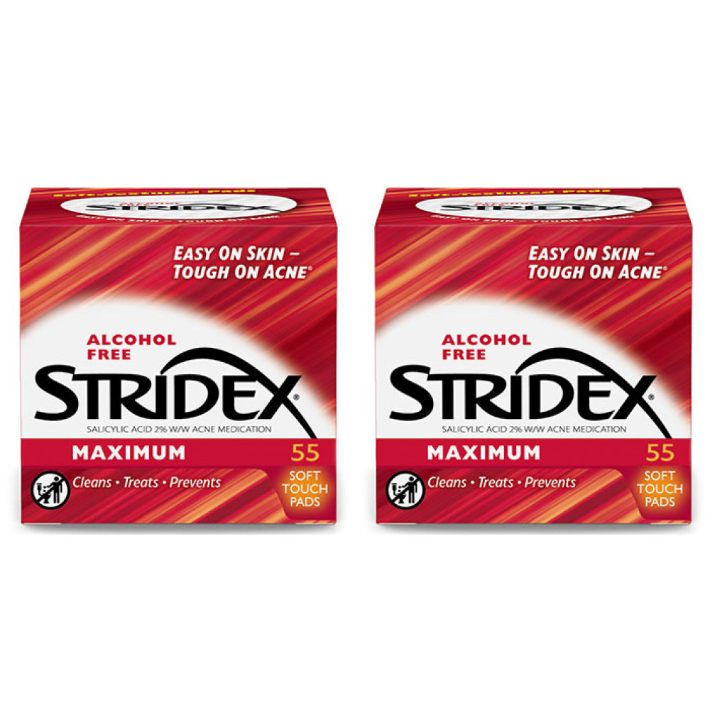 STRIDEX - Alcohol Free Maximum Pads (2% Salicylic Acid) RED - 55pcs (2ea) Set