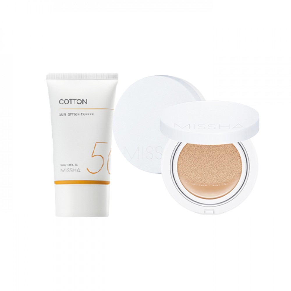 Missha - Cotton Sun X Magic Cushion Moist Up Medium Beige Set