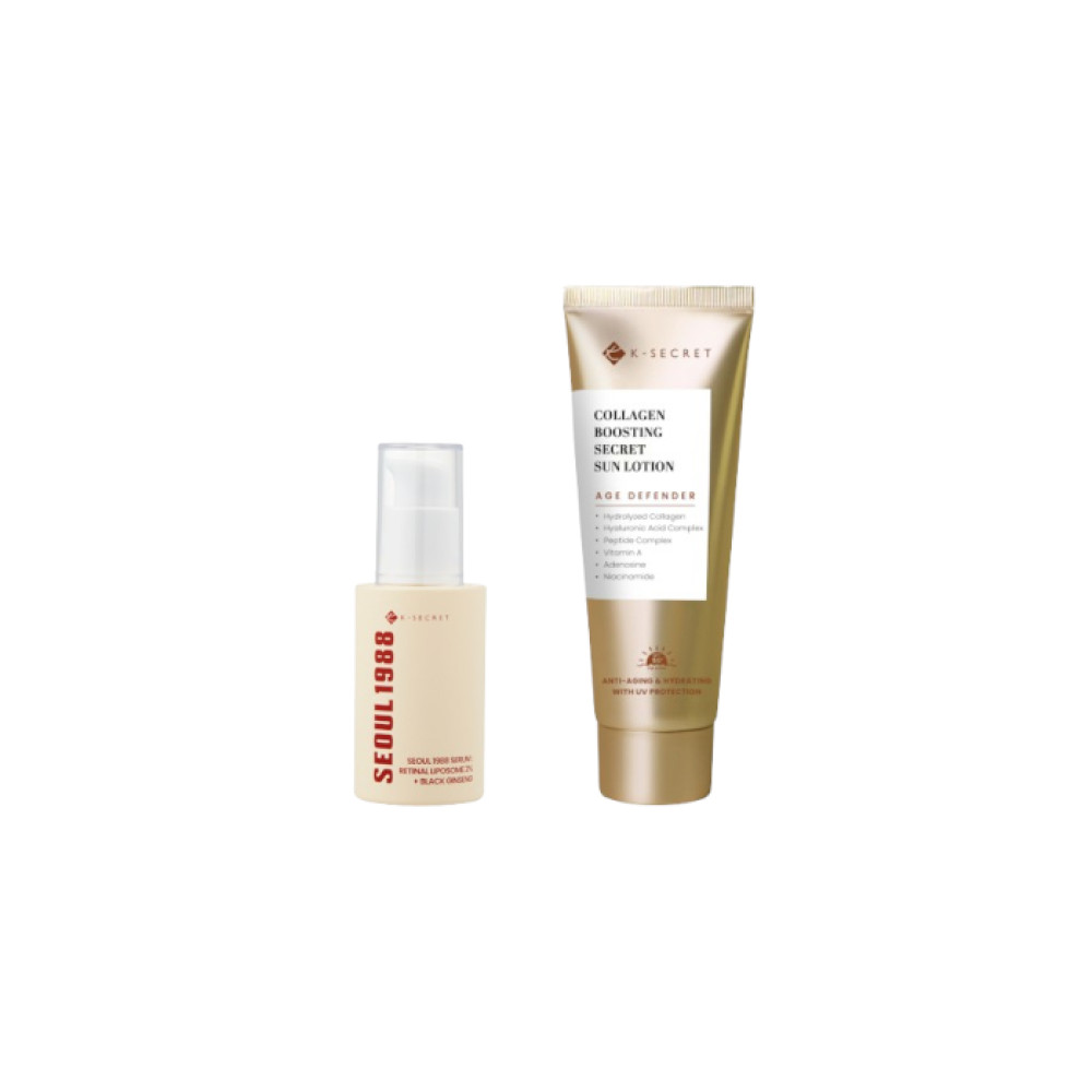 KSECRET - Collagen Boosting Secret Sun Lotion SPF50+ PA++++ - 60ml + SEOUL 1988 Serum : Retinal Liposome 2% + Black Ginseng - 30ml Set
