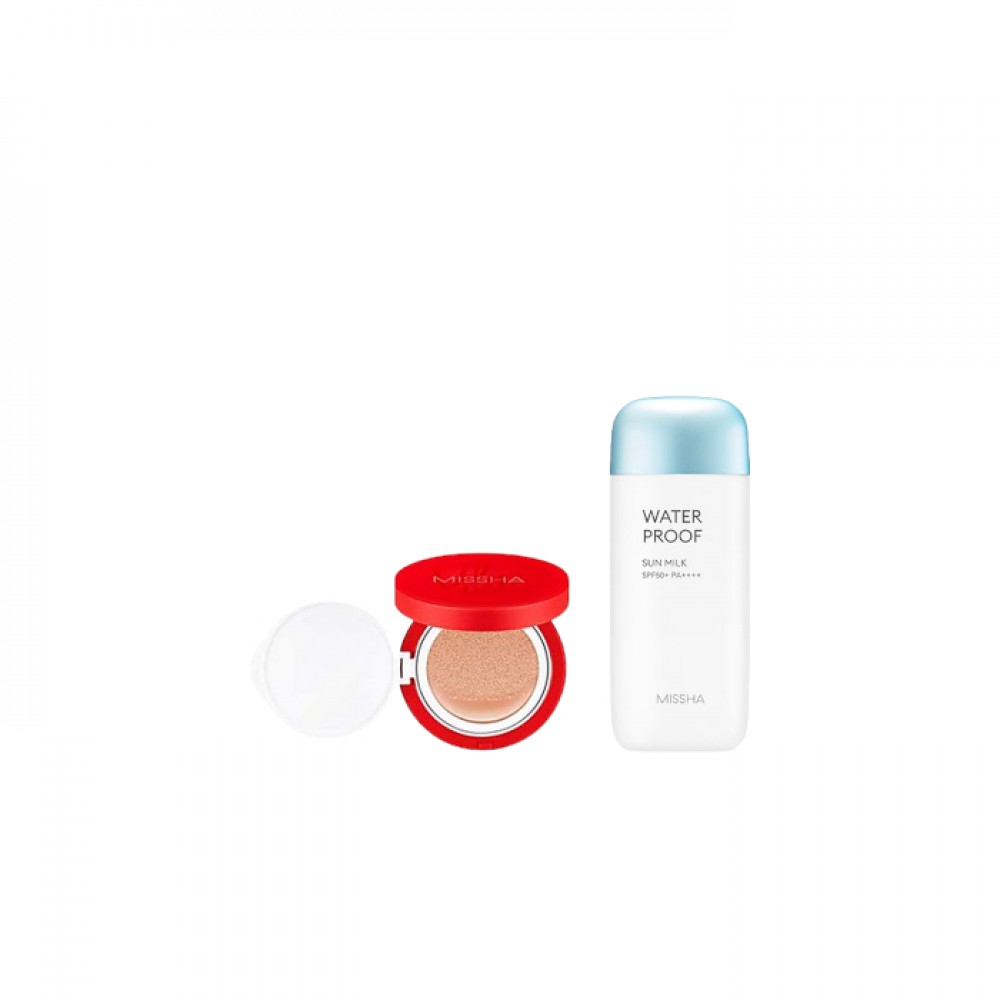 MISSHA - All-Around Safe Block Waterproof Sun Milk SPF 50+/PA++++ - 70ml X MISSHA - Velvet Finish Cushion SPF50+ PA+++ - 15g - 21