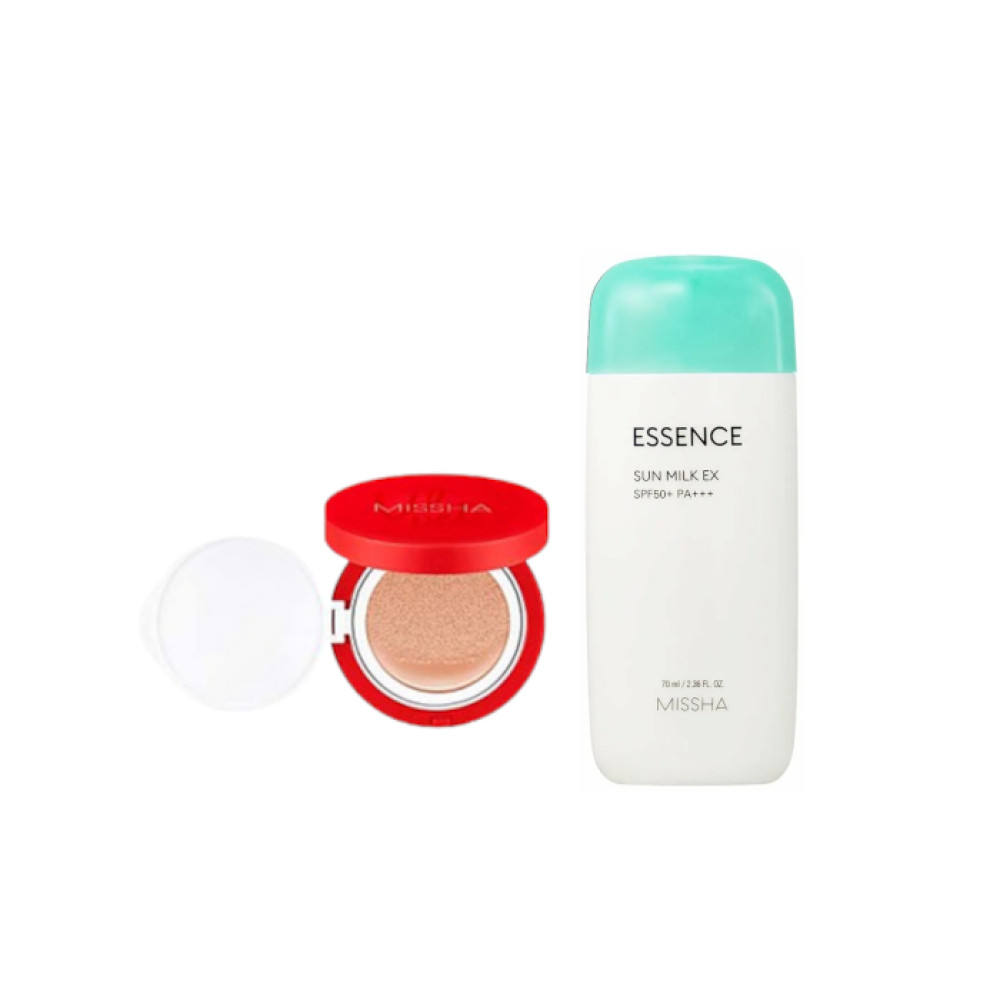 MISSHA - All Around Safe Block Essence Sun Milk EX - 70ml (SPF50+ PA+++) X MISSHA - Velvet Finish Cushion SPF50+ PA+++ - 15g - 21