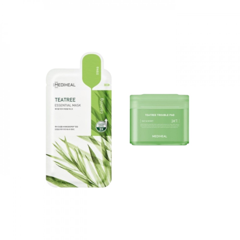 Mediheal - Teatree Trouble Pad - 100ea + Teatree Essential Mask - 10pcs Set